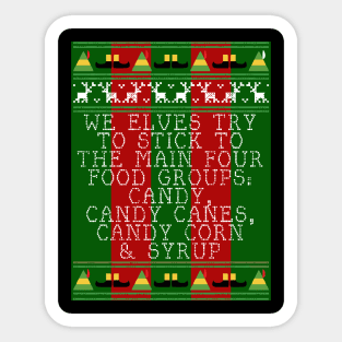 Candy Food Groups Elf Quote Christmas Knit Sticker